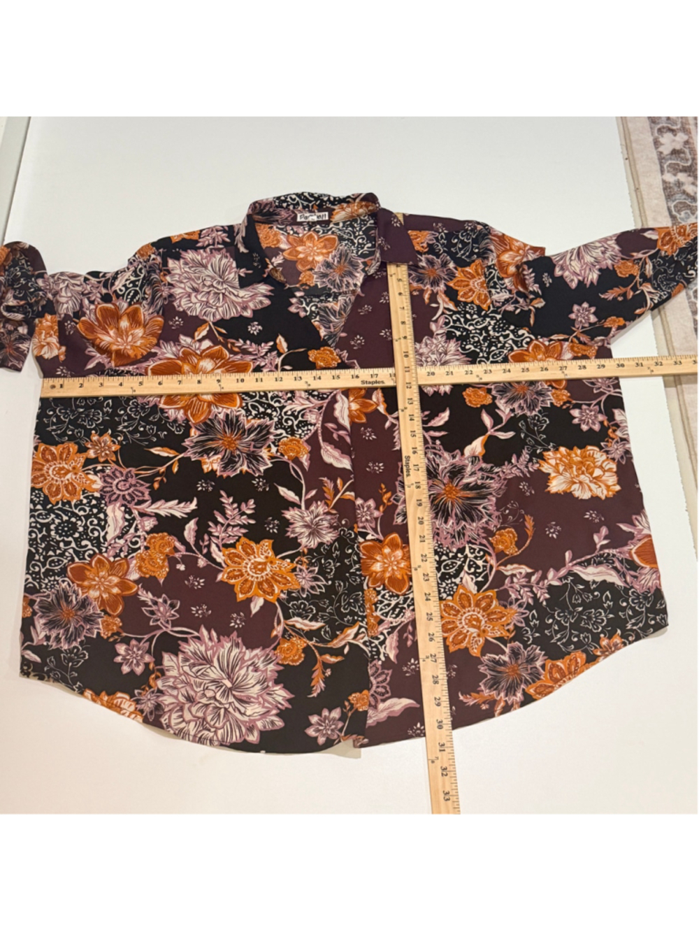 Maurices 3X Floral Blouse Button Front Long Sleeve Purple Boho Top - a1 - Picture 6 of 7